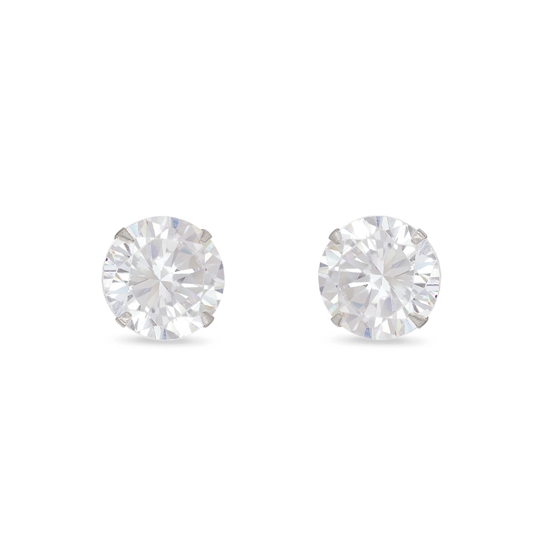 Brinco De Prata Top Com Zircônia Cristal Redonda 8 mm