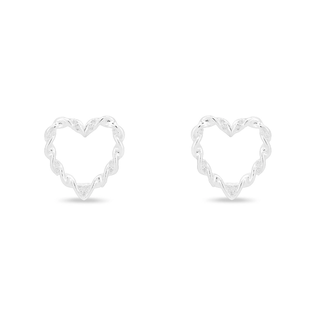 Brinco De Prata Top Coração Vazado Torcido com Zircônia Cristal