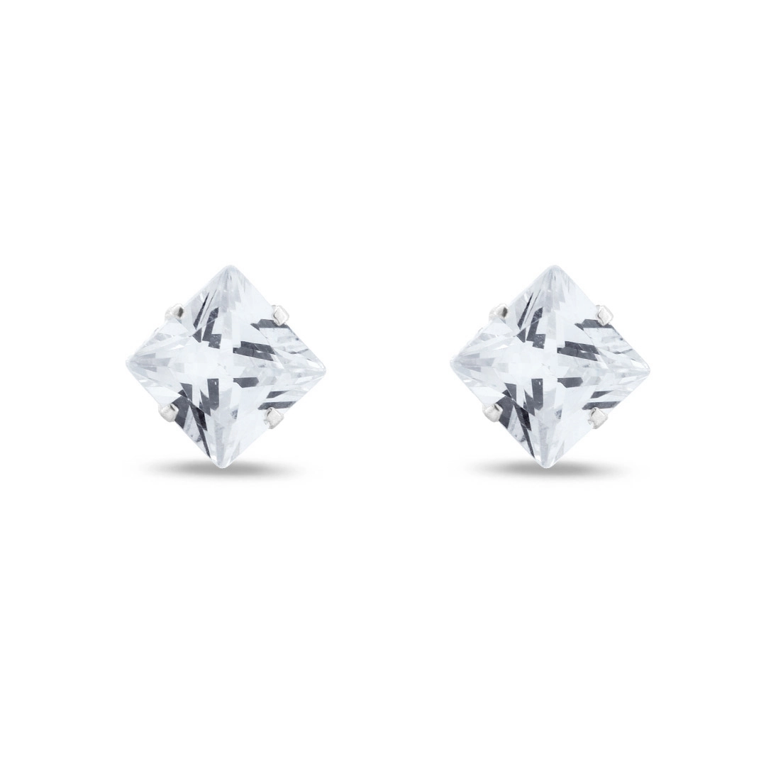 Brinco de Prata Top Quadrado com Zircônia Cristal
