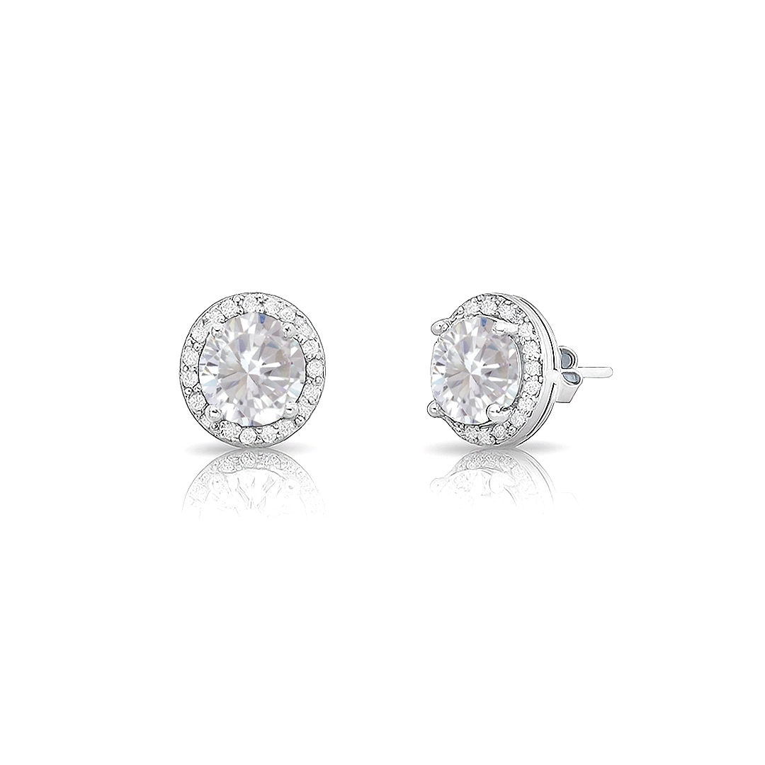 Brinco de Prata Top Redondo com Zircônias Cristal Cravejadas