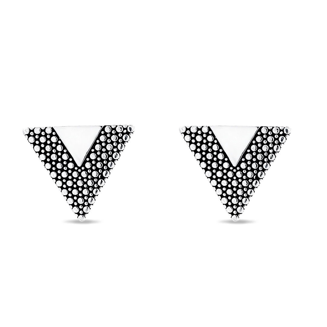 Brinco de Prata Triângulo com Trabalhado Envelhecido