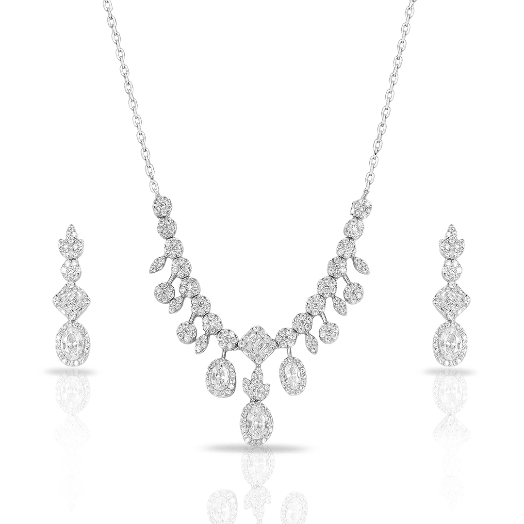 Colar de Prata Blend Collection com Brincos Com Zircônias Cristal