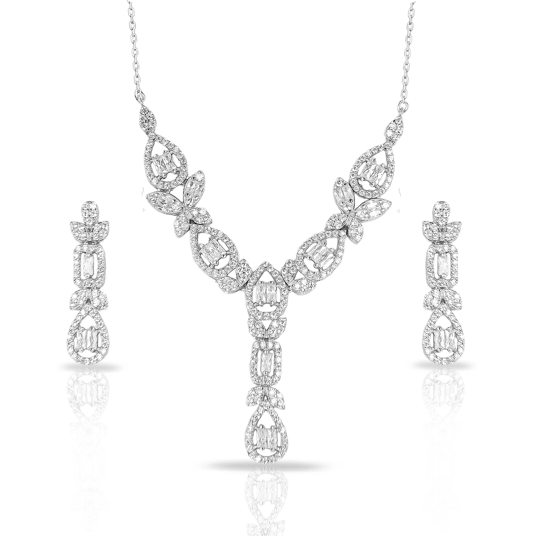 Colar de Prata Blend Collection com Brincos Trabalhado Com Zircônias Cristal