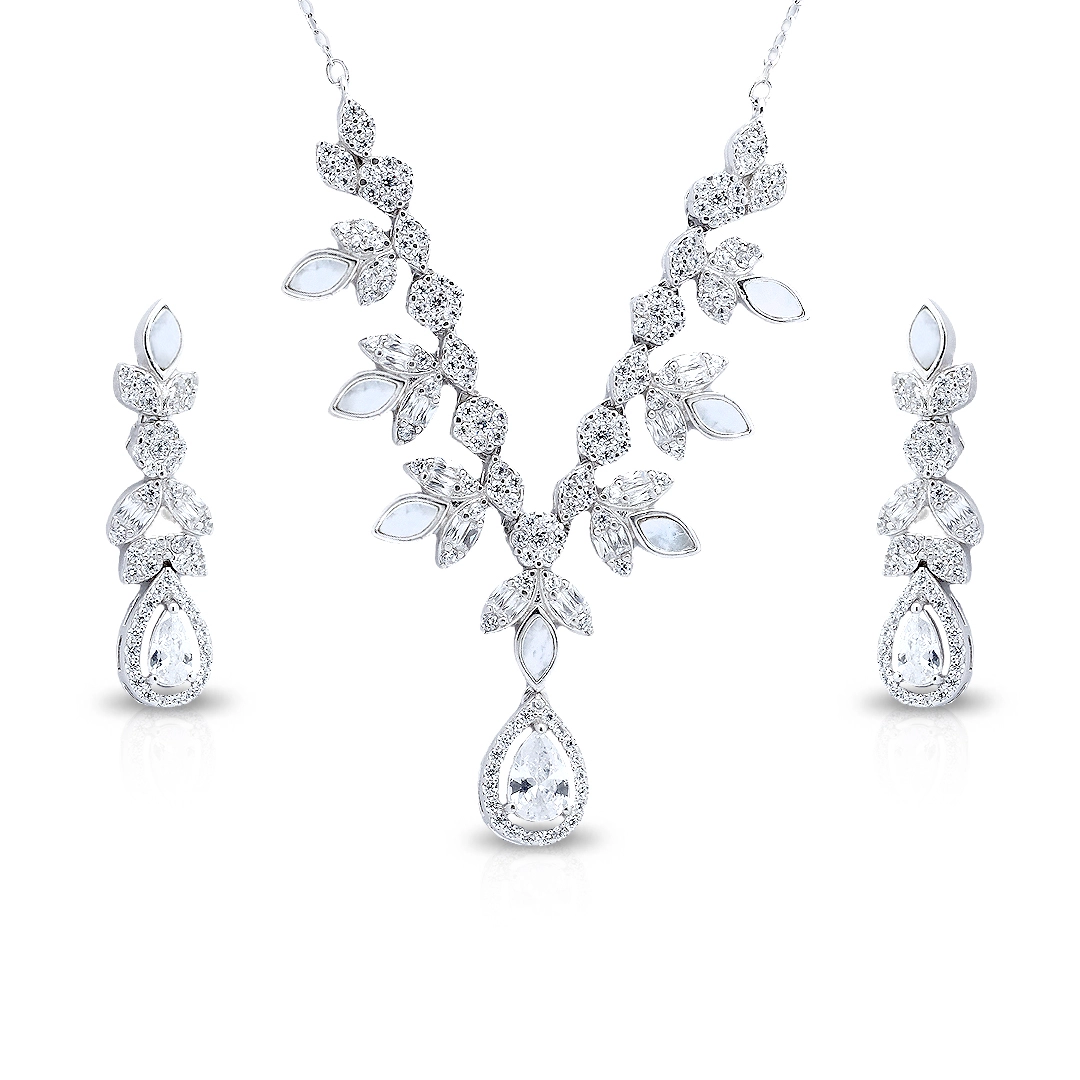 Colar de Prata Blend Collection com Brincos de Madrepérola e Zircônias Cristal