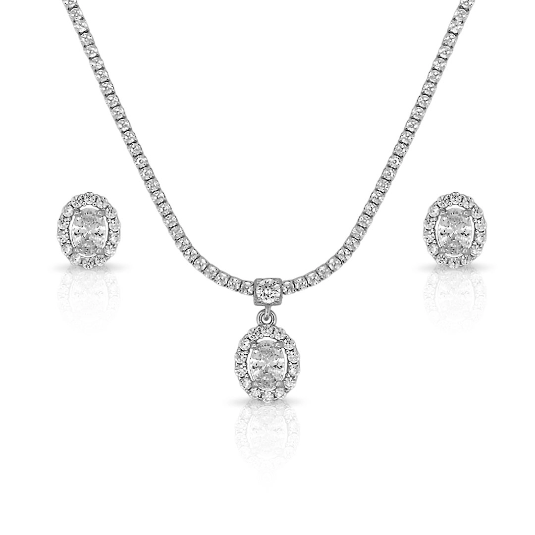 Colar de Prata Blend Collection com Brincos de Zircônias Cristal