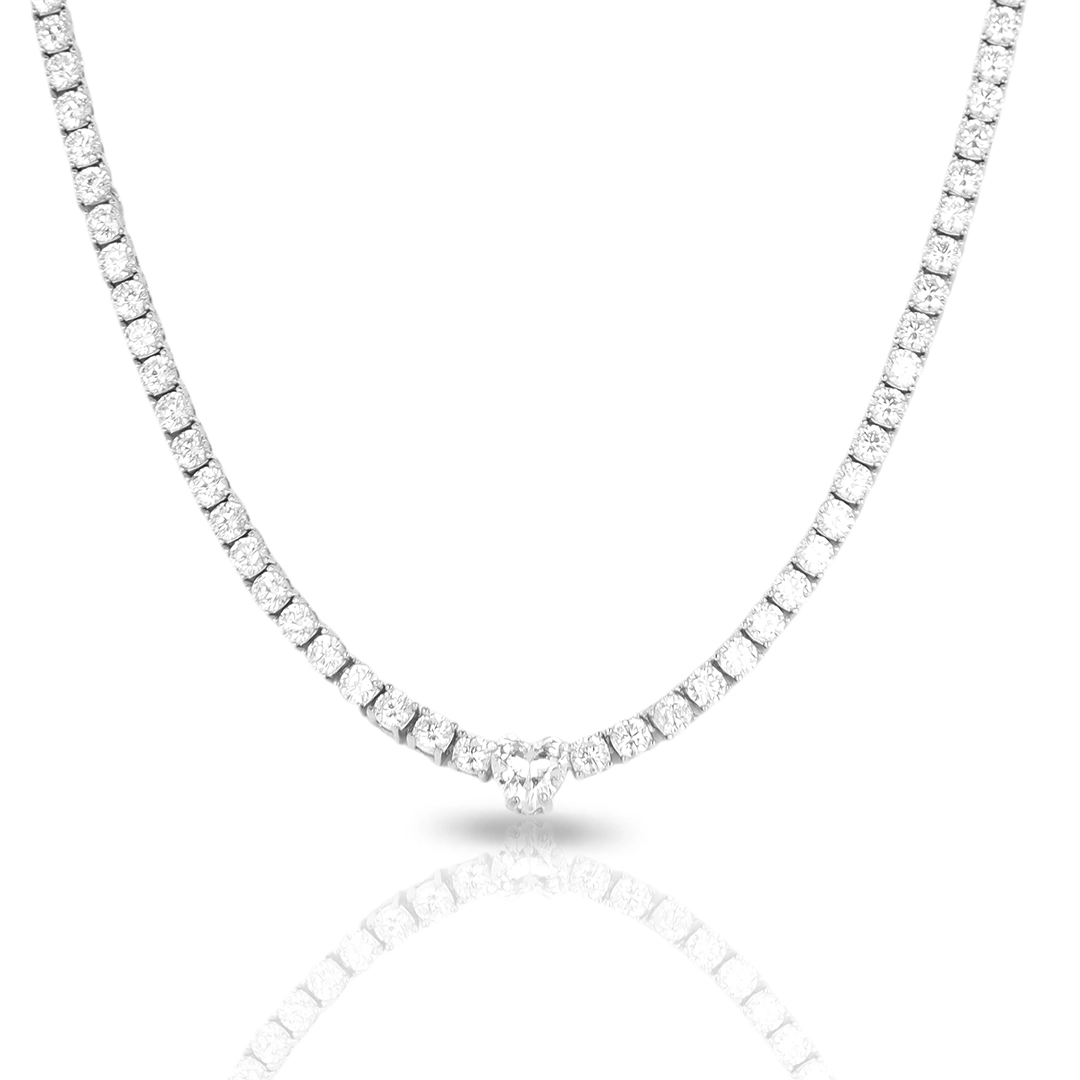 Colar de Prata Blend Collection Riviera Cravejado Com Zircônias Cristal E Coração