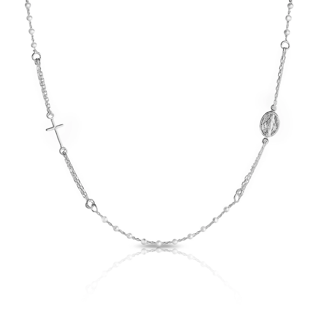 Colar de Prata com Esferas e Medalha de Nossa Senhora das Graças