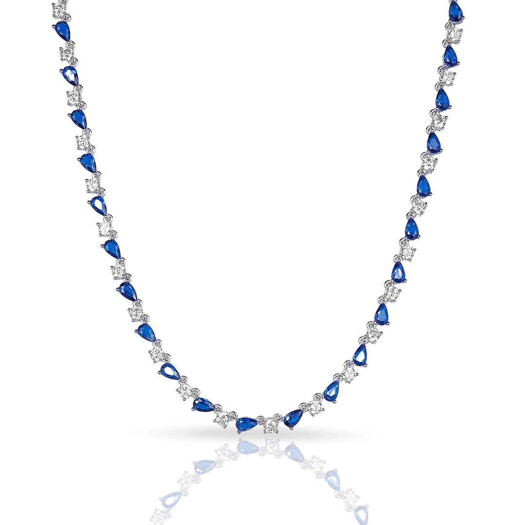 Colar de Prata Blend Collection com Zircônias Cristal e Gotas em Zircônia Safira