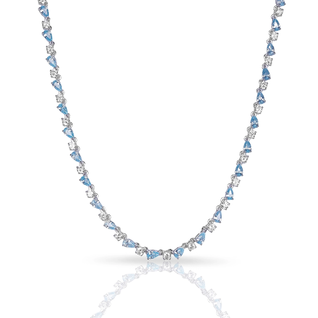 Colar de Prata Blend Collection com Zircônias Cristal e Gotas em Zircônia Topázio