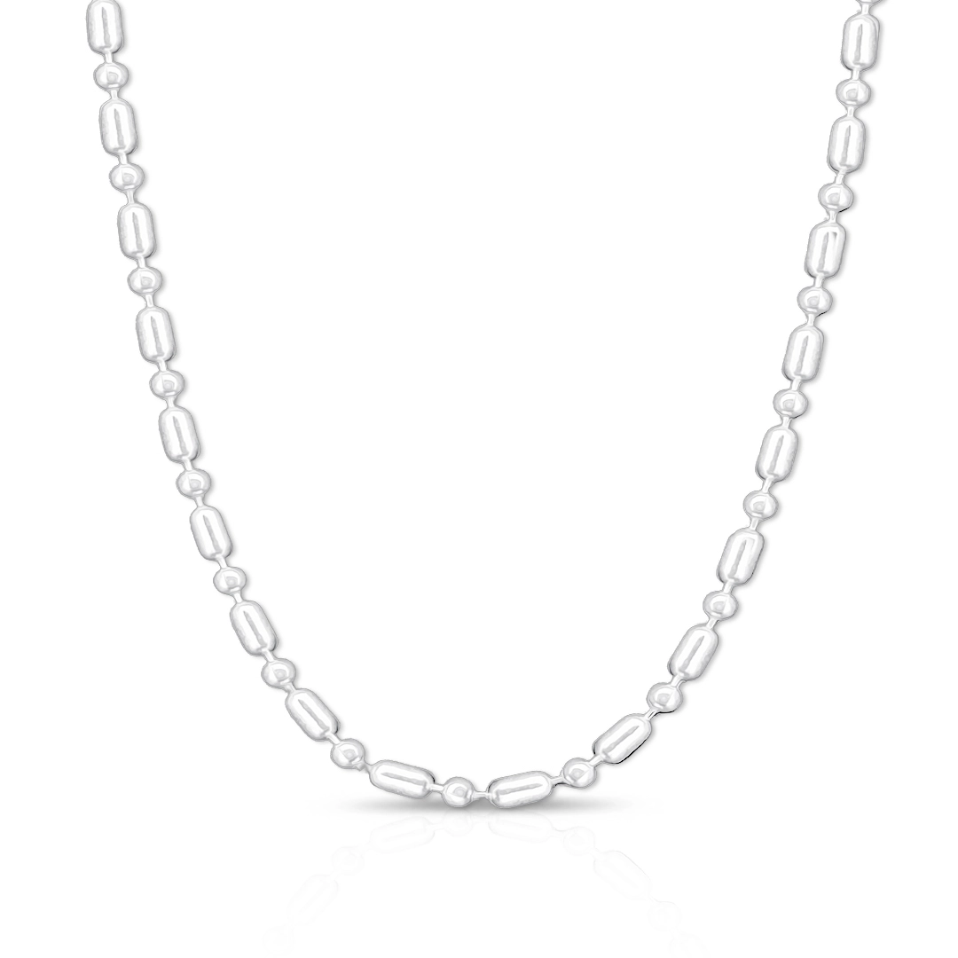 Corrente De Prata com Canutilho e Esferas 50 Cm