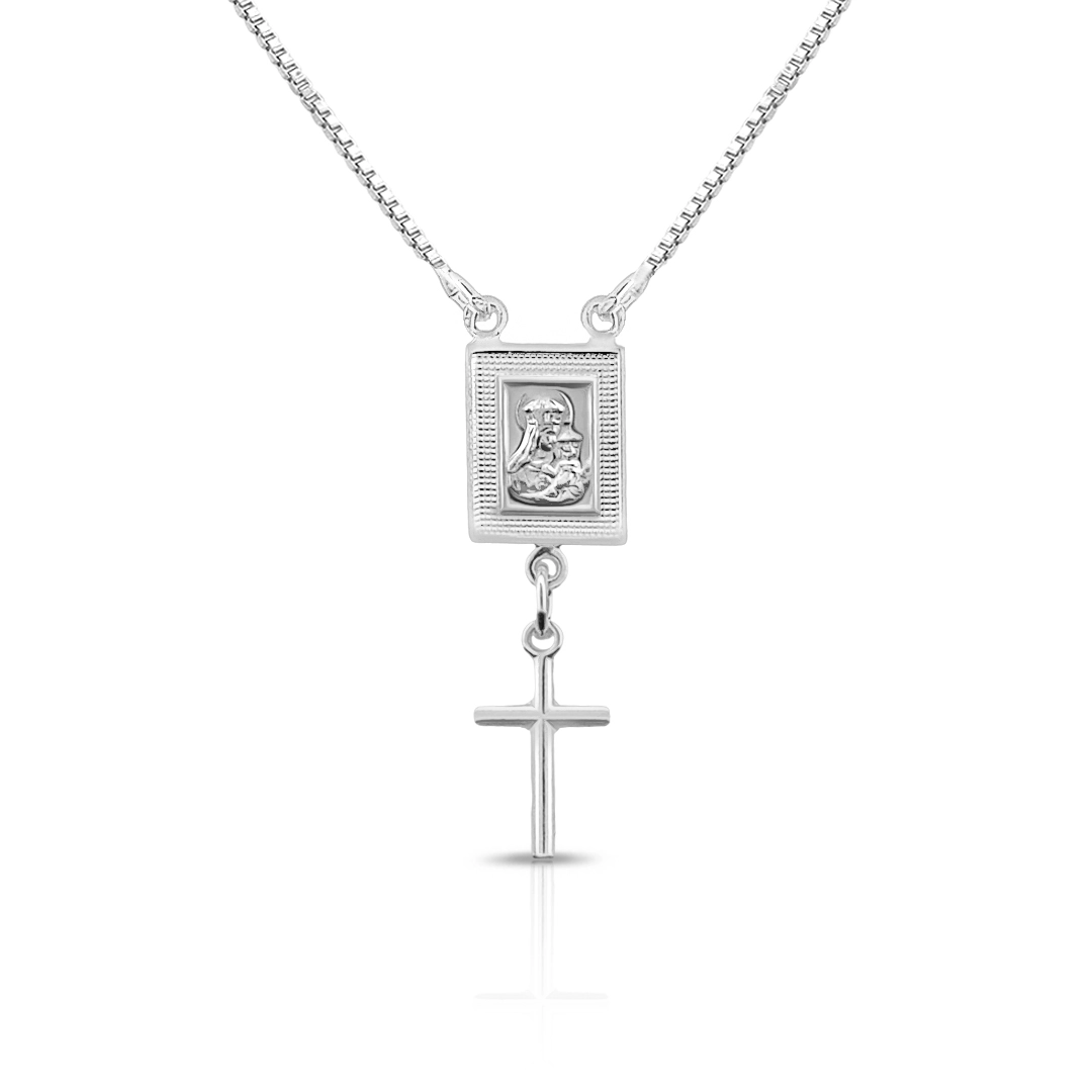Corrente De Prata Com Medalha De Nossa Senhora Do Carmo e Cruz Espelhada