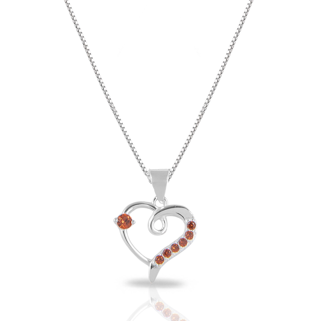 Gargantilha Blend Collection de Prata 925 com Coração Vazado e Zircônia Granada