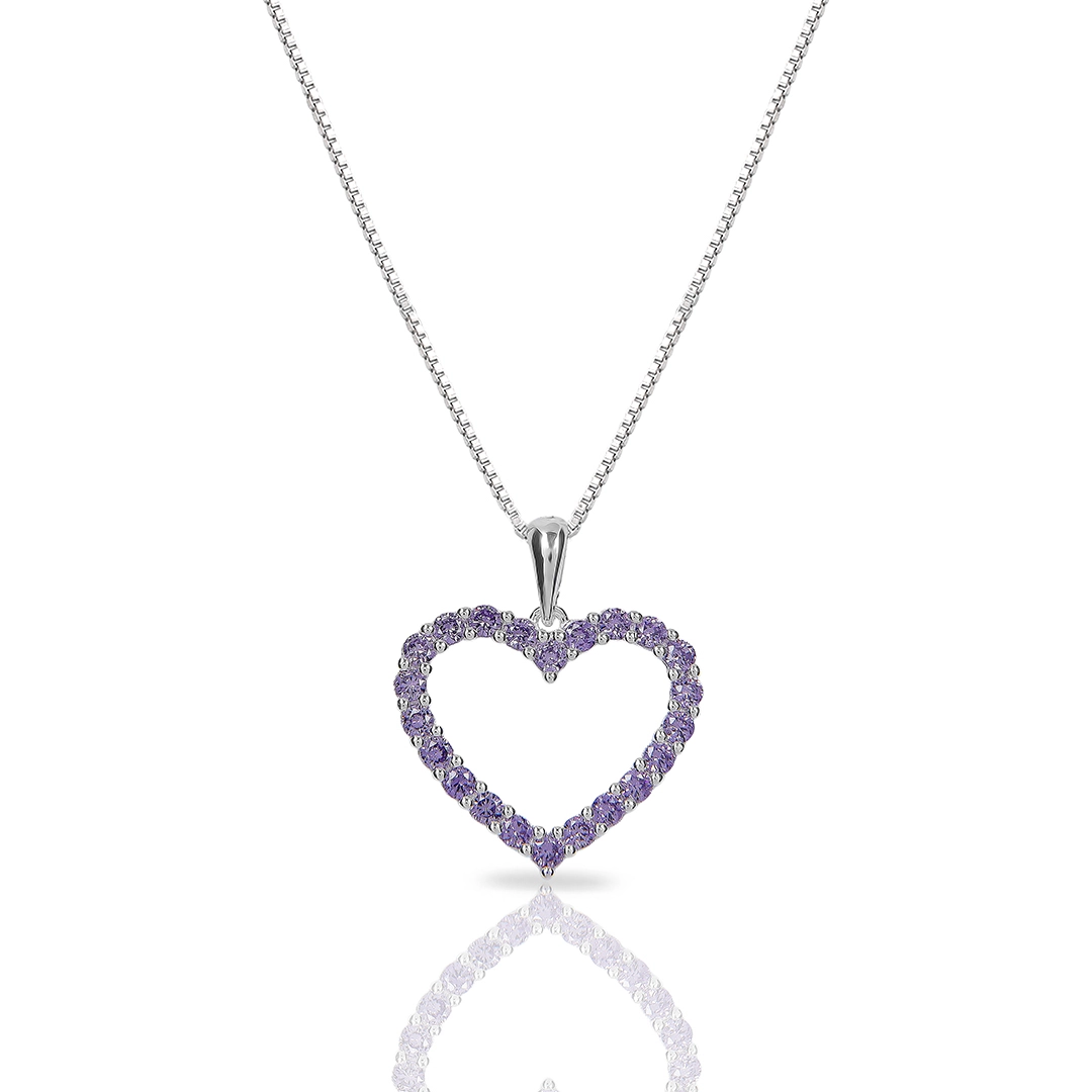 Gargantilha de Prata Blend Collection com Coração Vazado de Zircônias Ametista