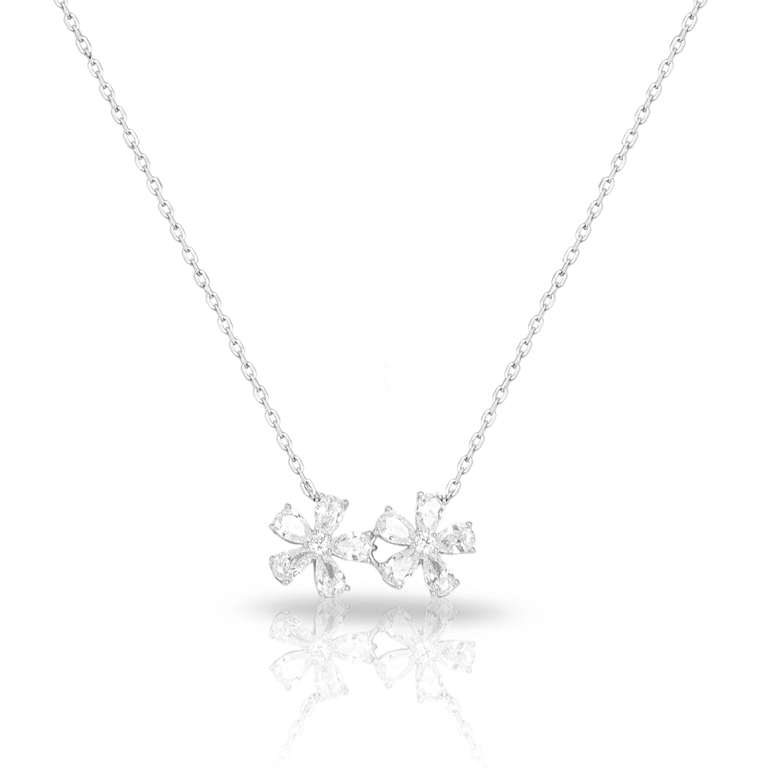 Gargantilha de Prata Blend Collection Com Flores Cravejadas De Zircônia Cristal