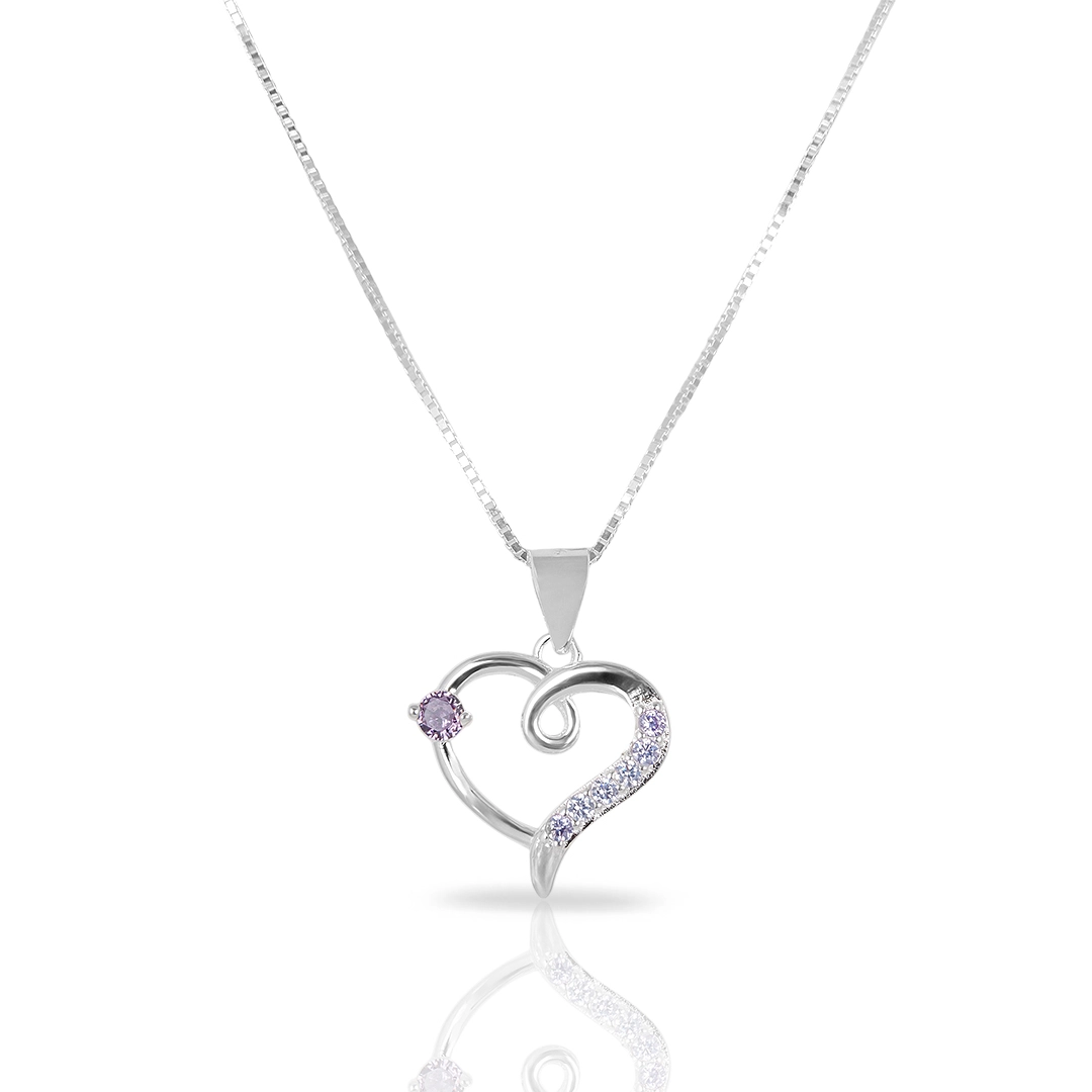 Gargantilha de Prata Blend Collection  Coração Com Zircônias Ametista