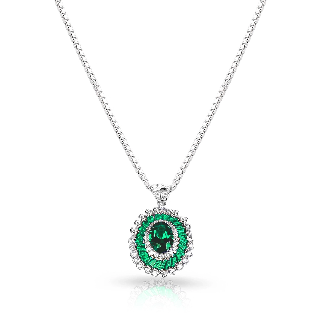 Gargantilha de Prata Blend Collection Cravejado Com Zircônias Esmeralda e Cristal