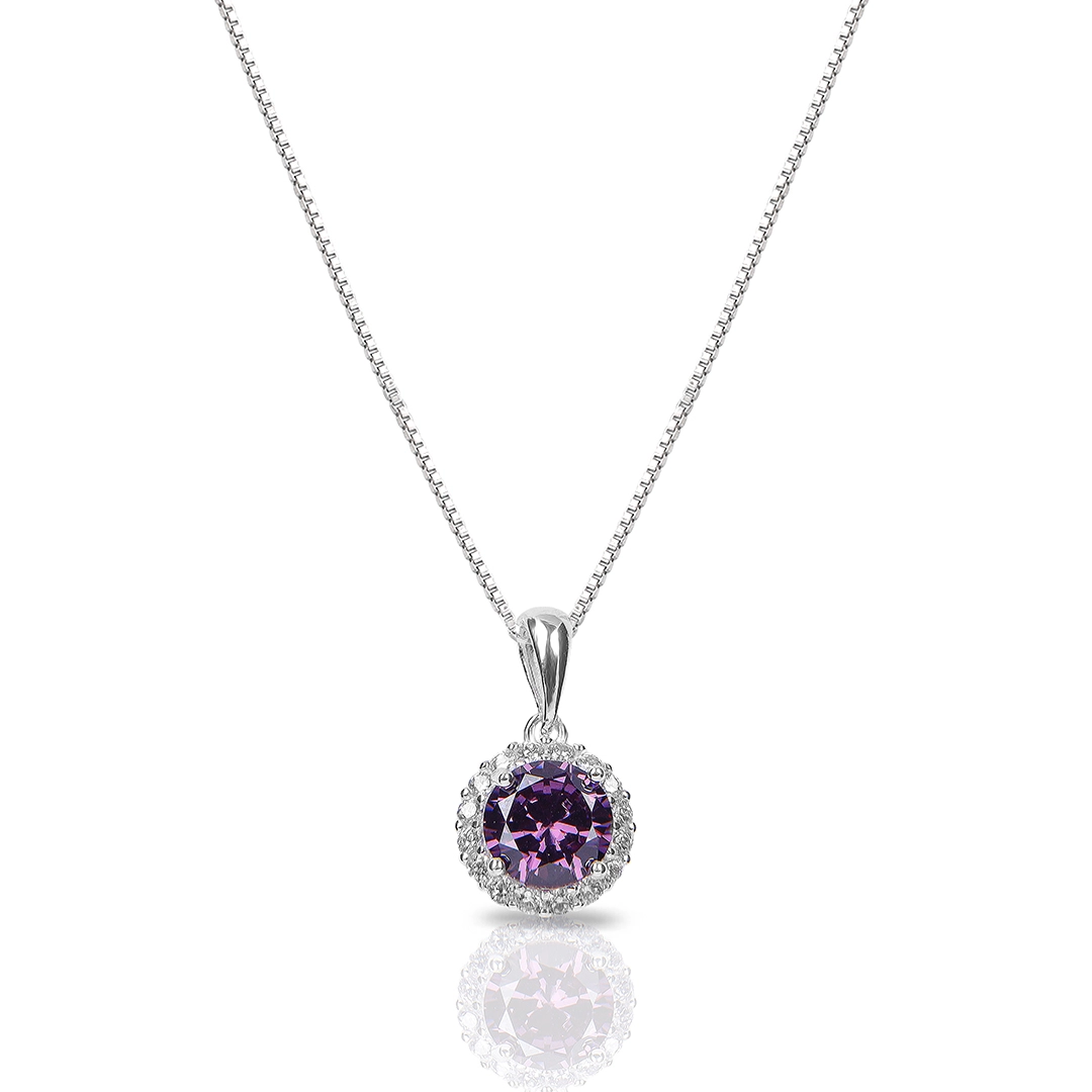 Gargantilha de Prata Blend Collection  Redonda Com Zircônias Ametista e Cristal