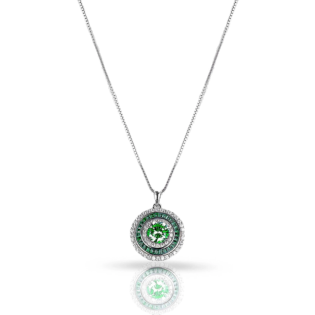 Gargantilha de Prata Blend Collection Redonda com Zircônias Esmeralda e Cristal