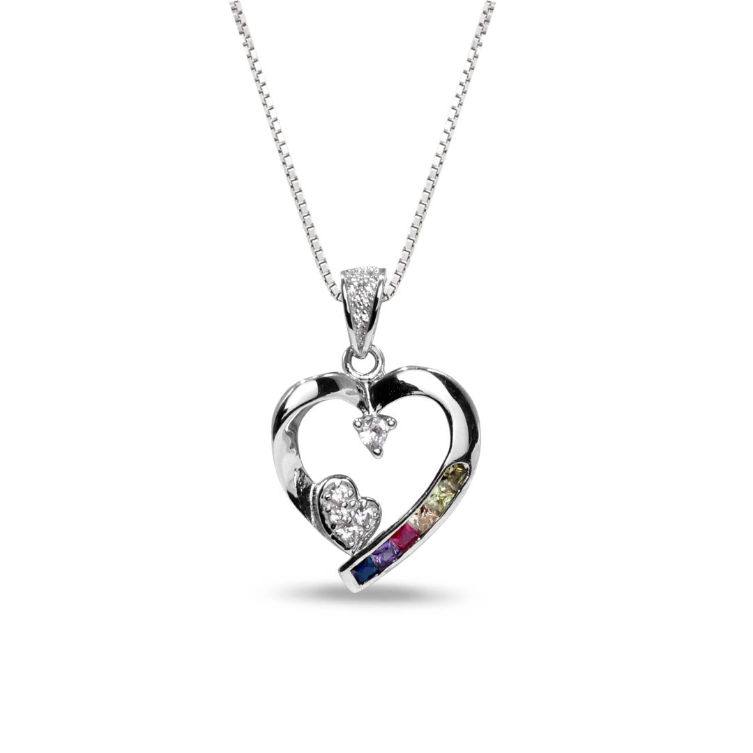 Gargantilha de Prata com Coração e Zircônias Coloridas