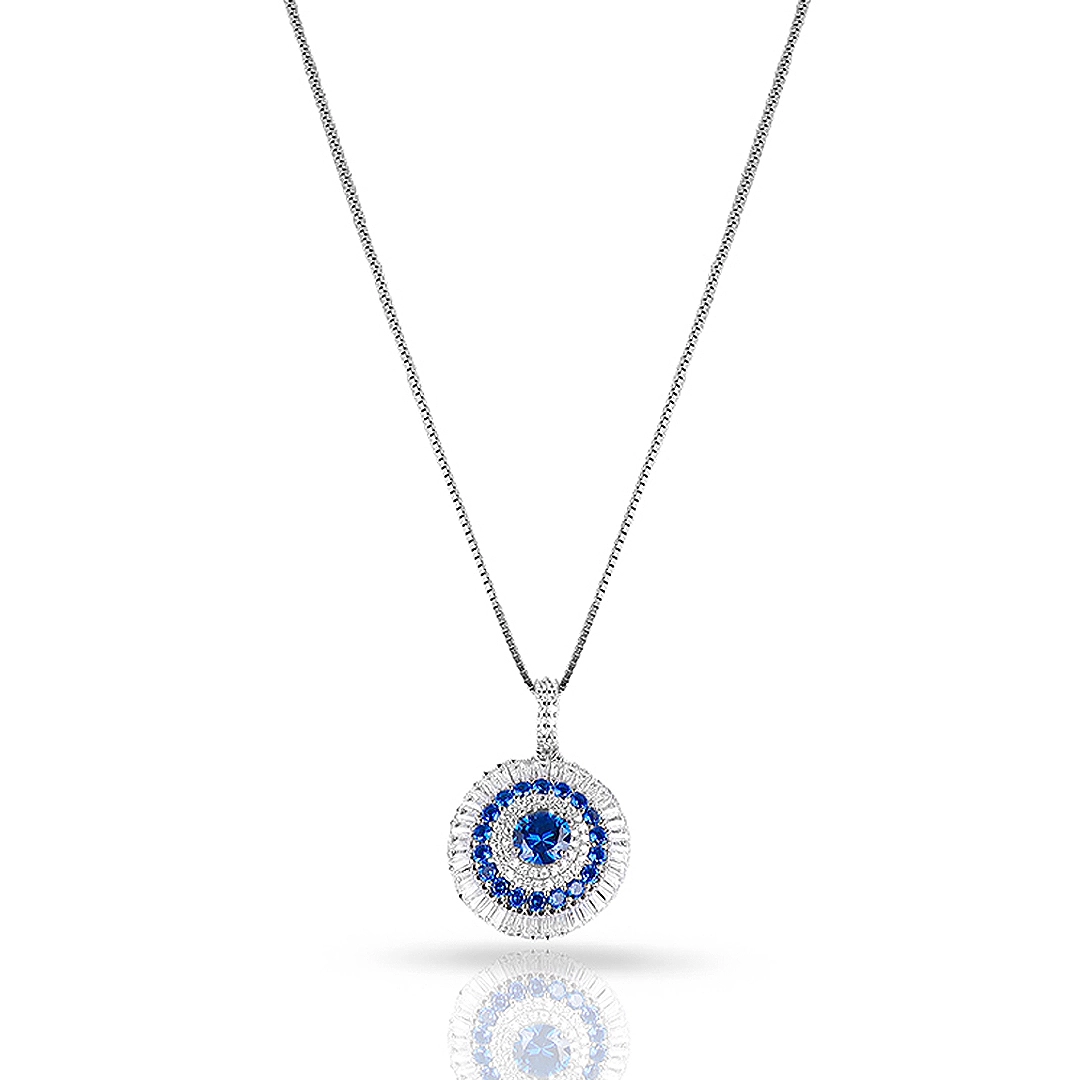 Gargantilha de Prata Blend Collection com Pingente de Zircônias Cristal e Safira