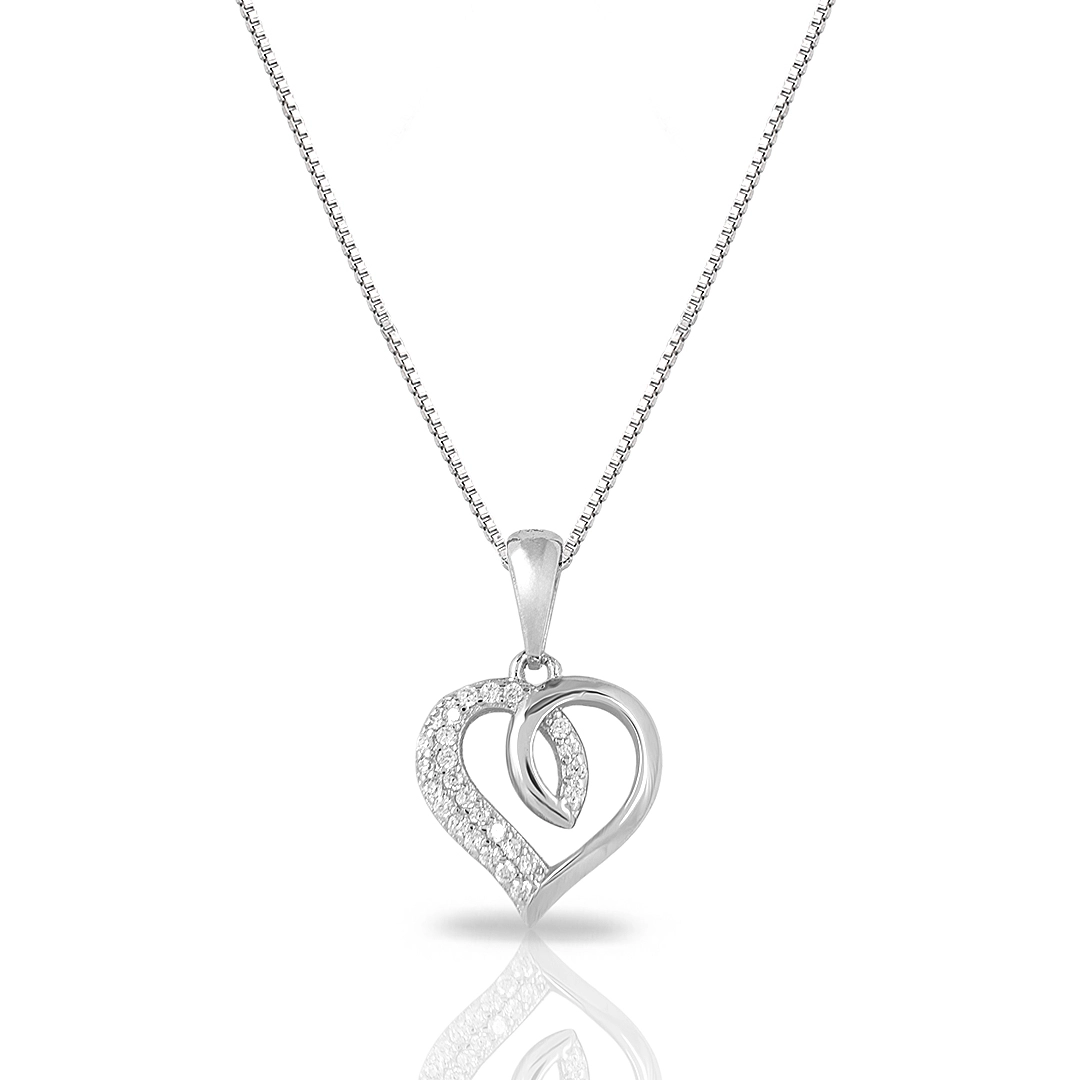 Gargantilha De Prata Coração Com Zircônia Cristal