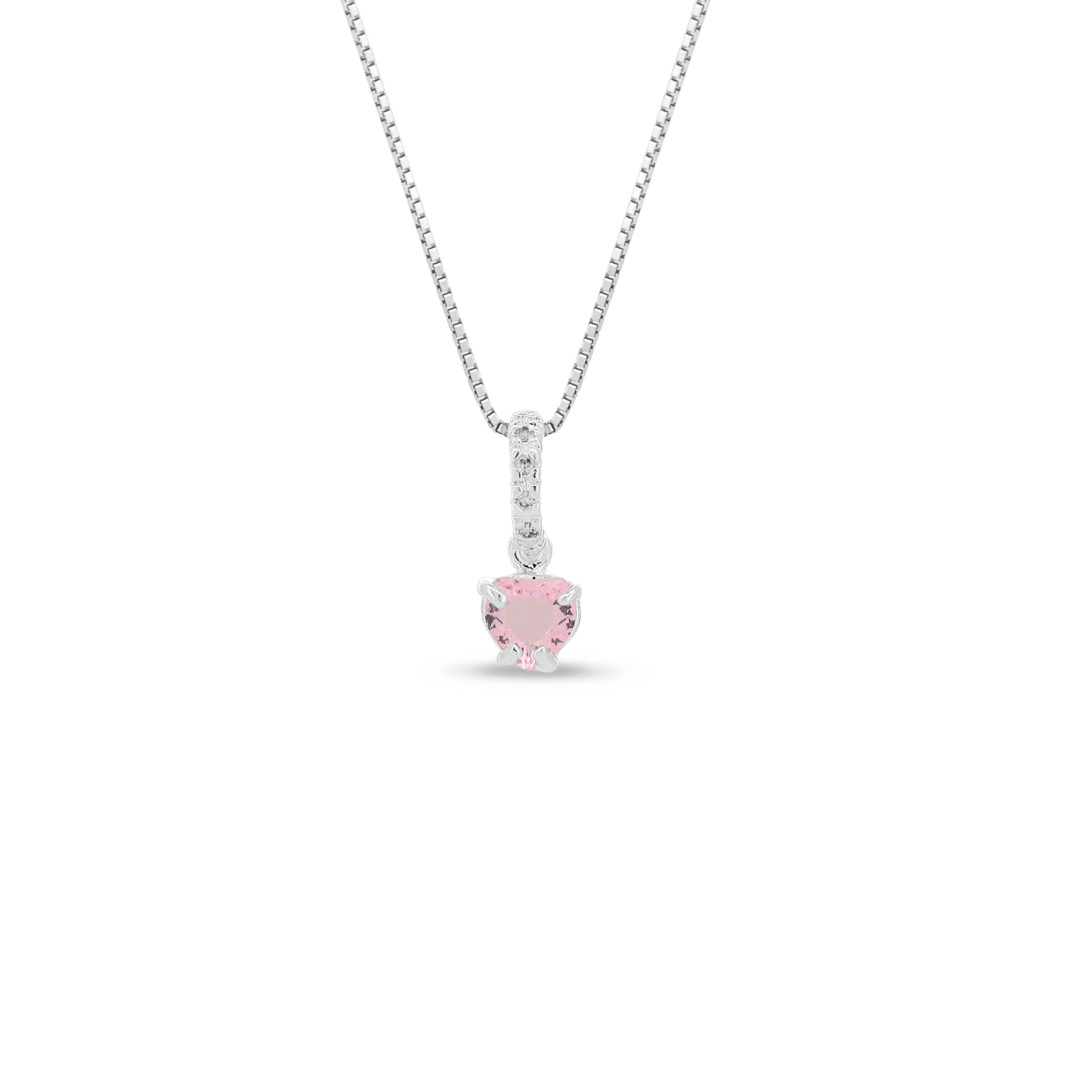 Gargantilha De Prata Leve com Coração de Zircônia Rosa