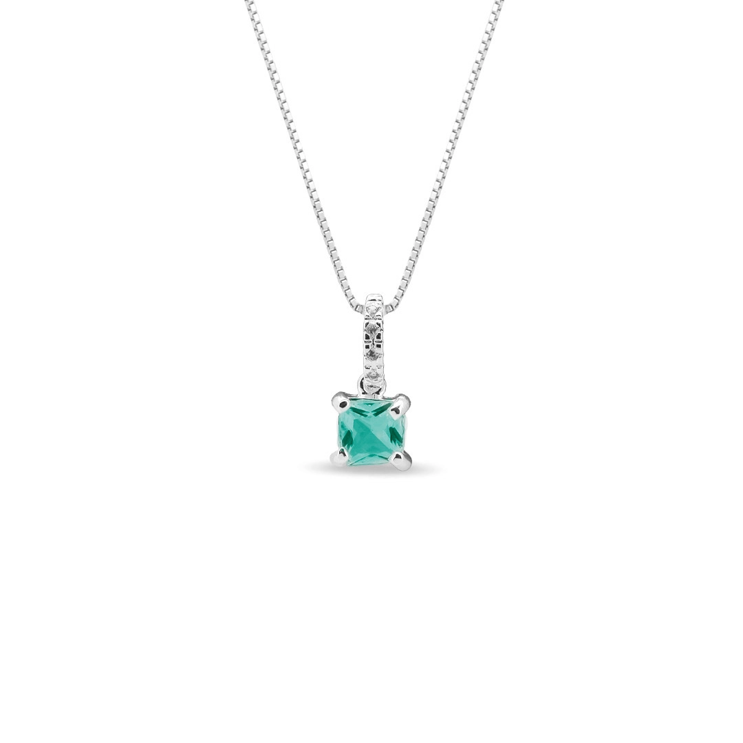 Gargantilha De Prata Leve Com Zircônia Quadrada Verde Paraíba