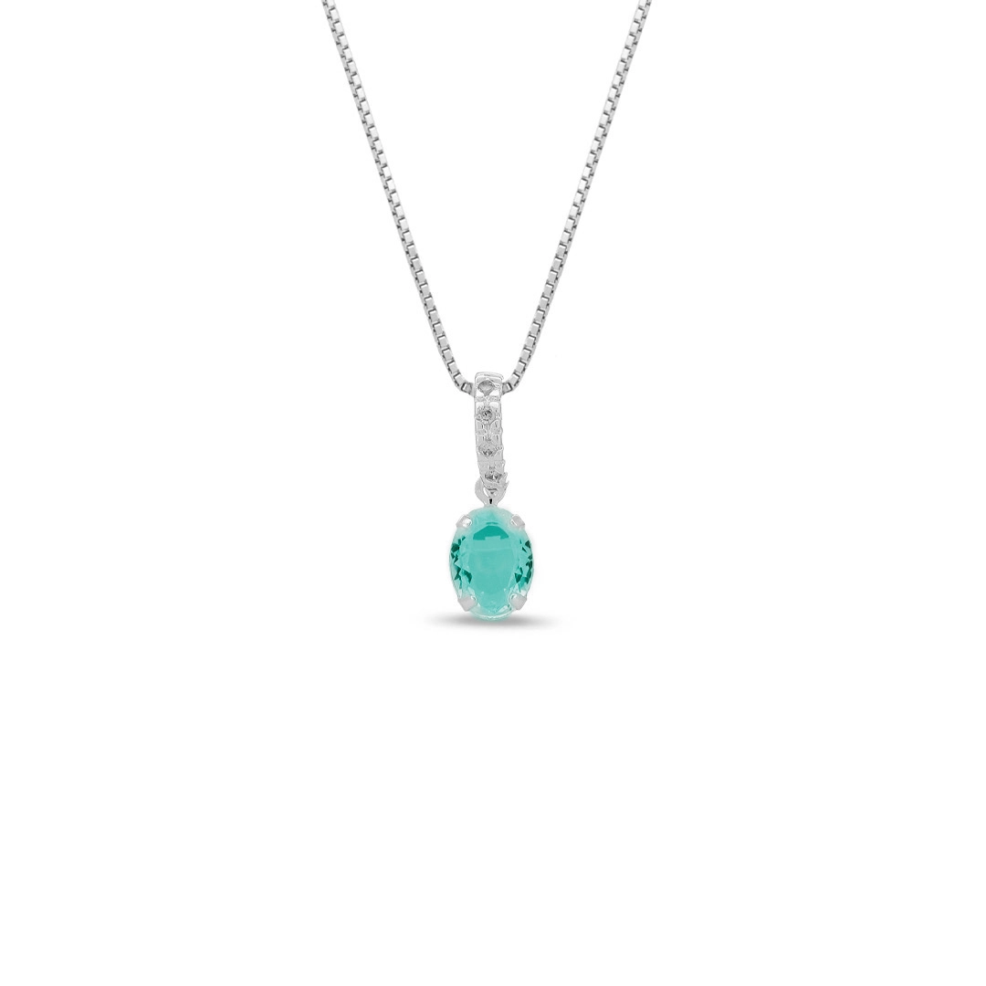 Gargantilha De Prata Leve Oval Com Zircônia Verde Paraíba