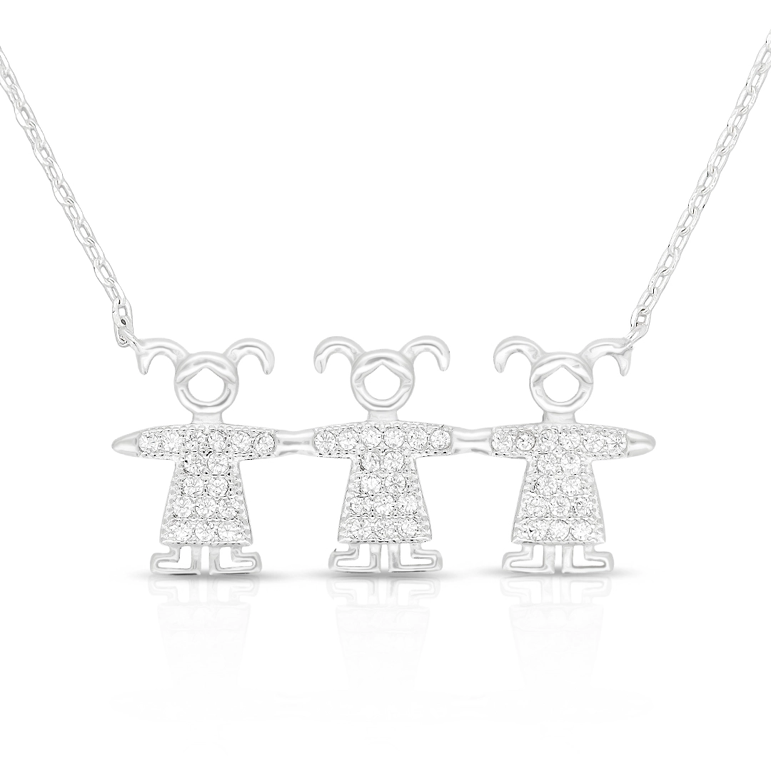 Gargantilha de Prata Meninas Com Zircônias Cristal