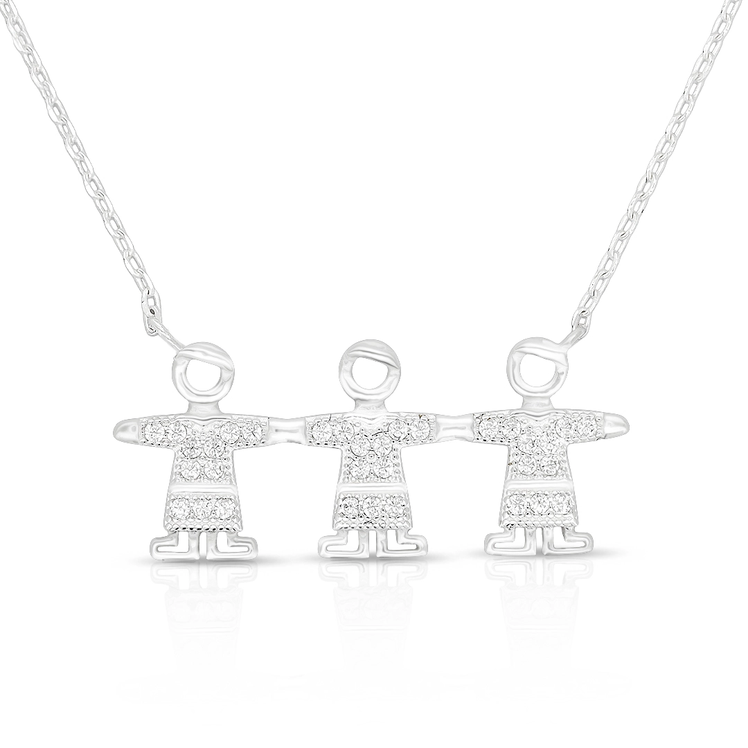 Gargantilha de Prata Meninos Com Zircônias Cristal