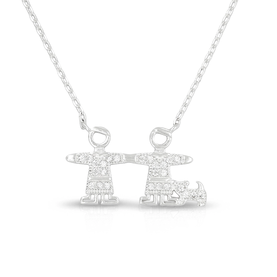 Gargantilha de Prata Meninos e Cachorro com Zircônia Cristal