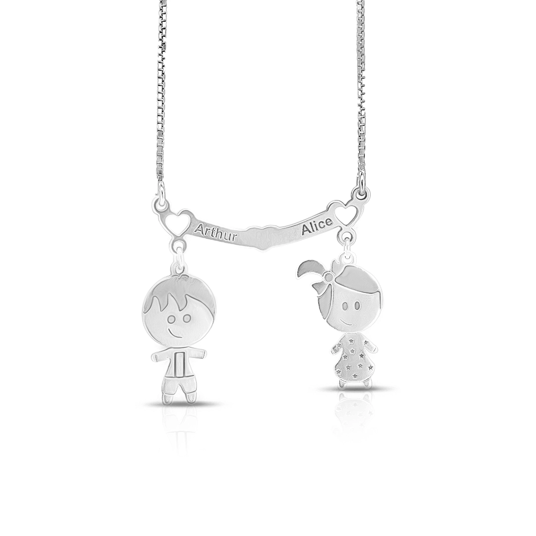 Gargantilha de Prata Personalizável com Dois Filhos