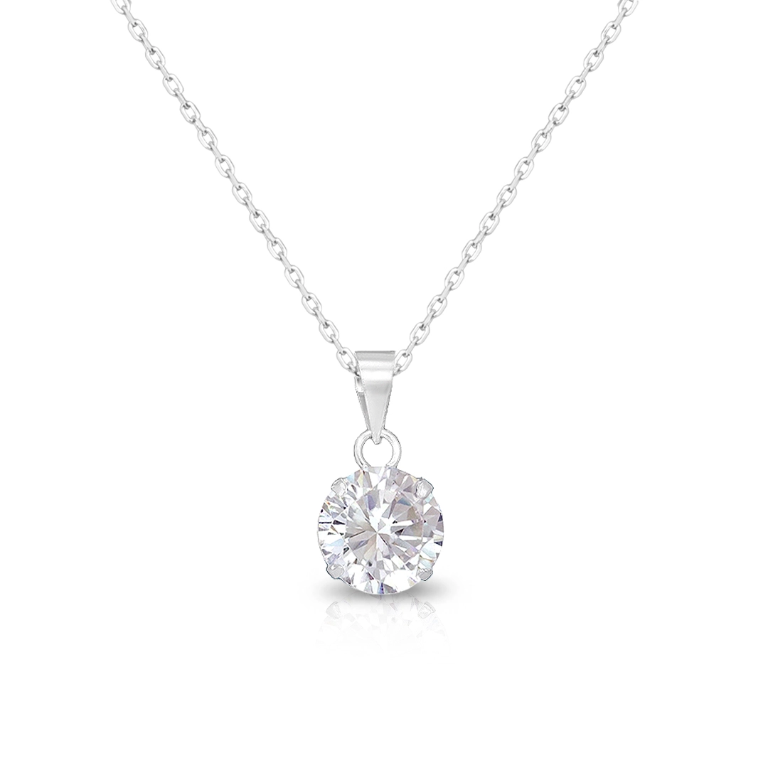 Gargantilha De Prata Ponto Luz com  Zircônia Cristal