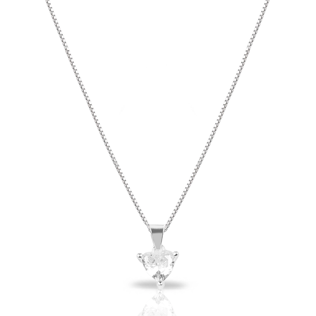 Gargantilha De Prata Ponto Luz Coração com  Zircônia Cristal