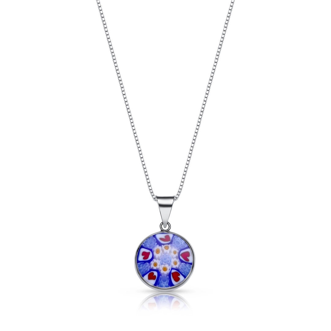 Gargantilha em Prata com Murano Azul e Corações