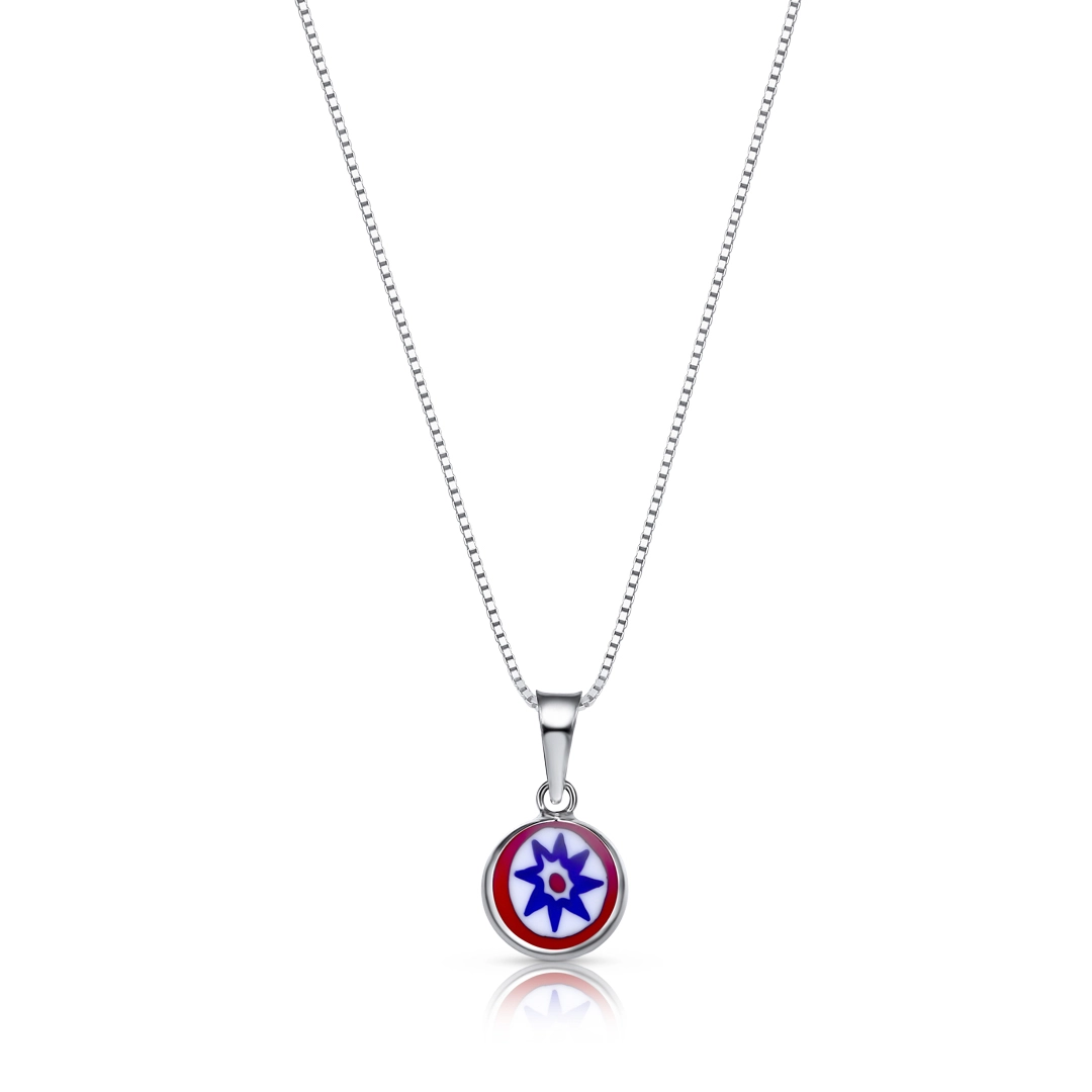 Gargantilha em Prata com Murano Vermelho, Azul e Branco com Estrela