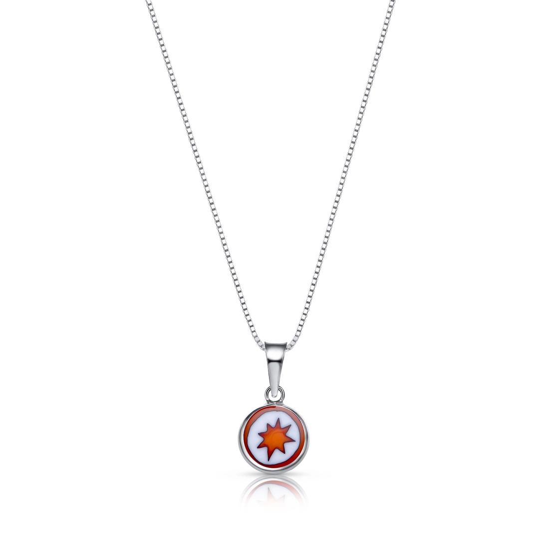 Gargantilha em Prata com Murano Vermelho e Branco com Estrela