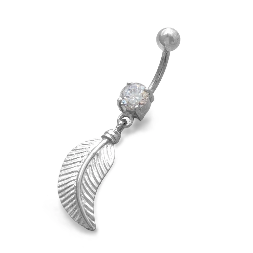 Piercing de Aço e Prata Pena com Zircônia Cristal