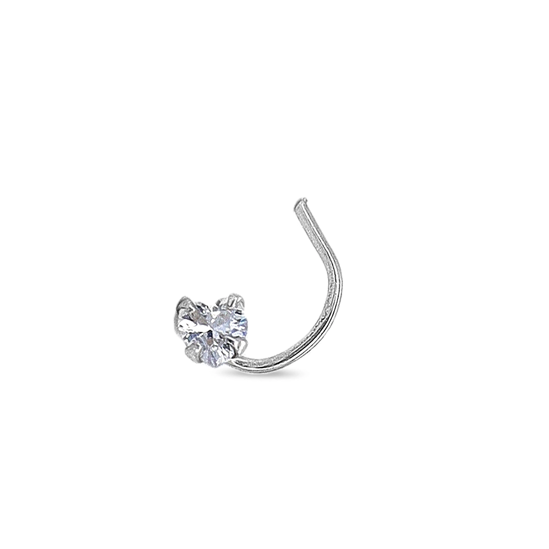 Piercing de Nariz em Prata com Coração em Zircônia Cristal