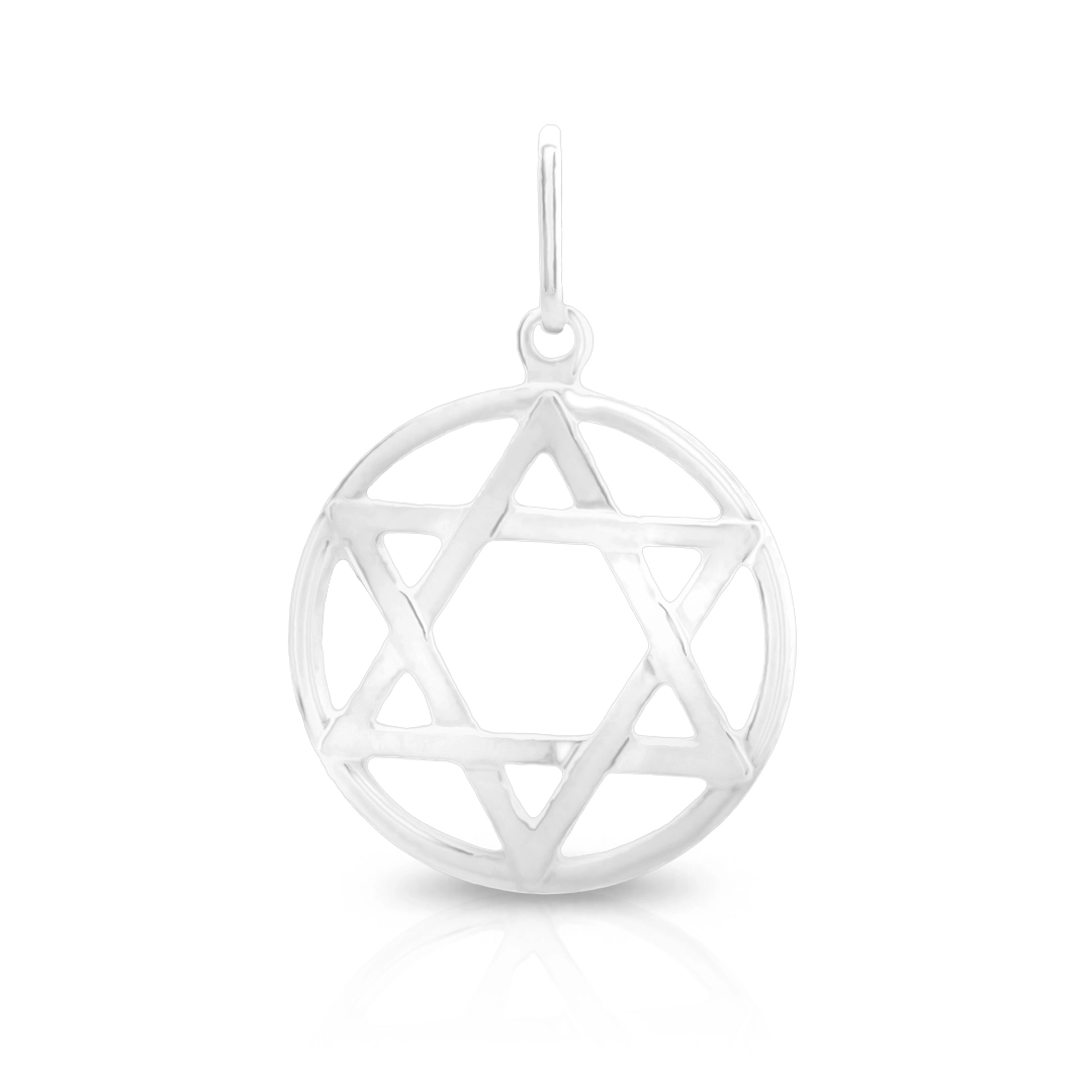 Pingente De Prata Círculo Com Estrela de Davi Espelhado