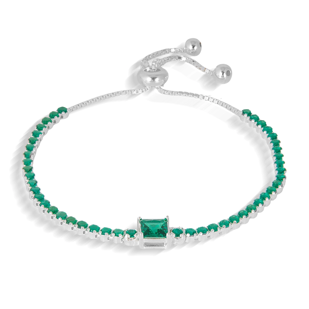 Pulseira Blend Collection de Prata 925 Com Zircônias Esmeralda Quadrada