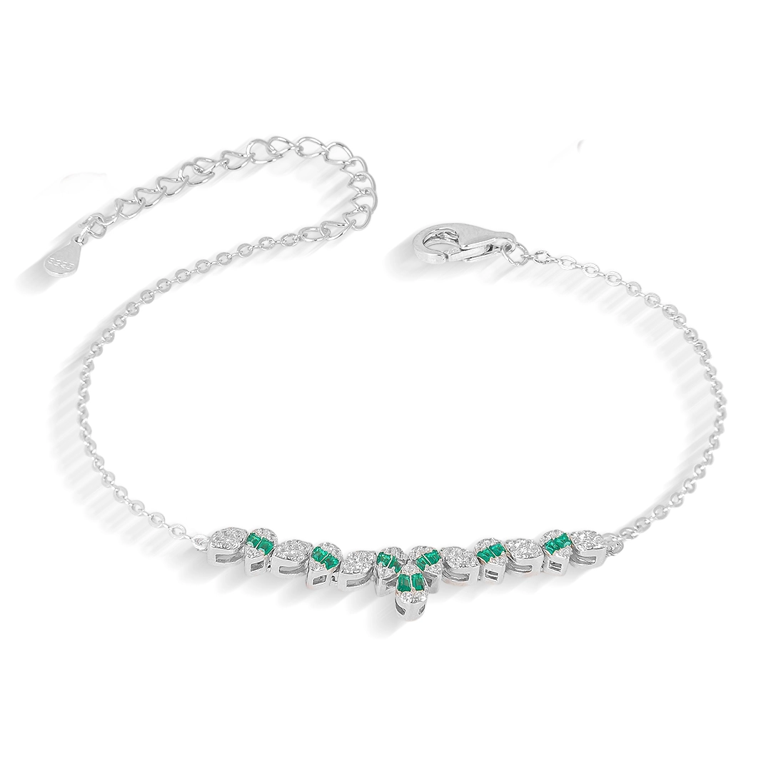 Pulseira Blend Collection de Prata 925 Riviera com Gotas em Zircônias Esmeralda e Cristal