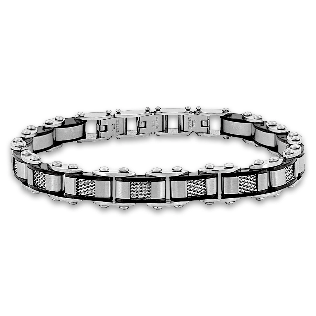 Pulseira de Aço com Elos Foscos e Fibra de Carbono