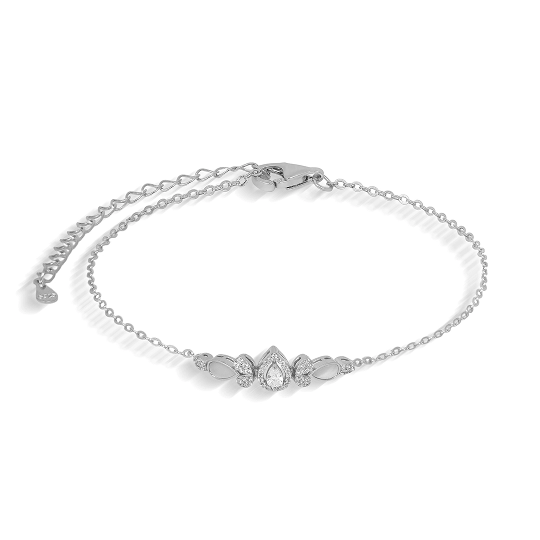 Pulseira de Prata Blend Collection Com Zircônia Cristal e Madrepérola Branca Gota