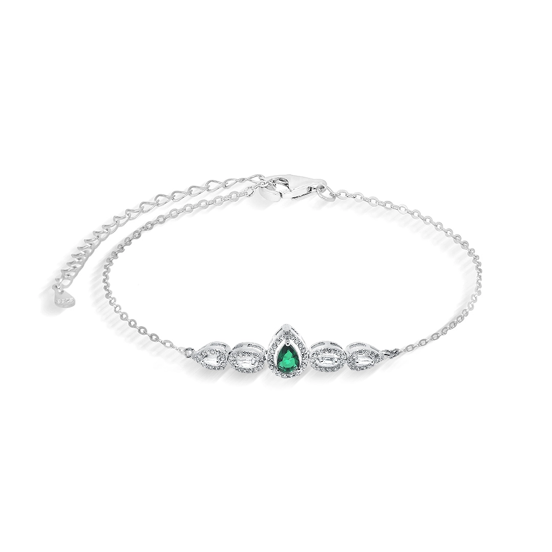 Pulseira de Prata Blend Collection Gota com Zircônias Cristal e Esmeralda