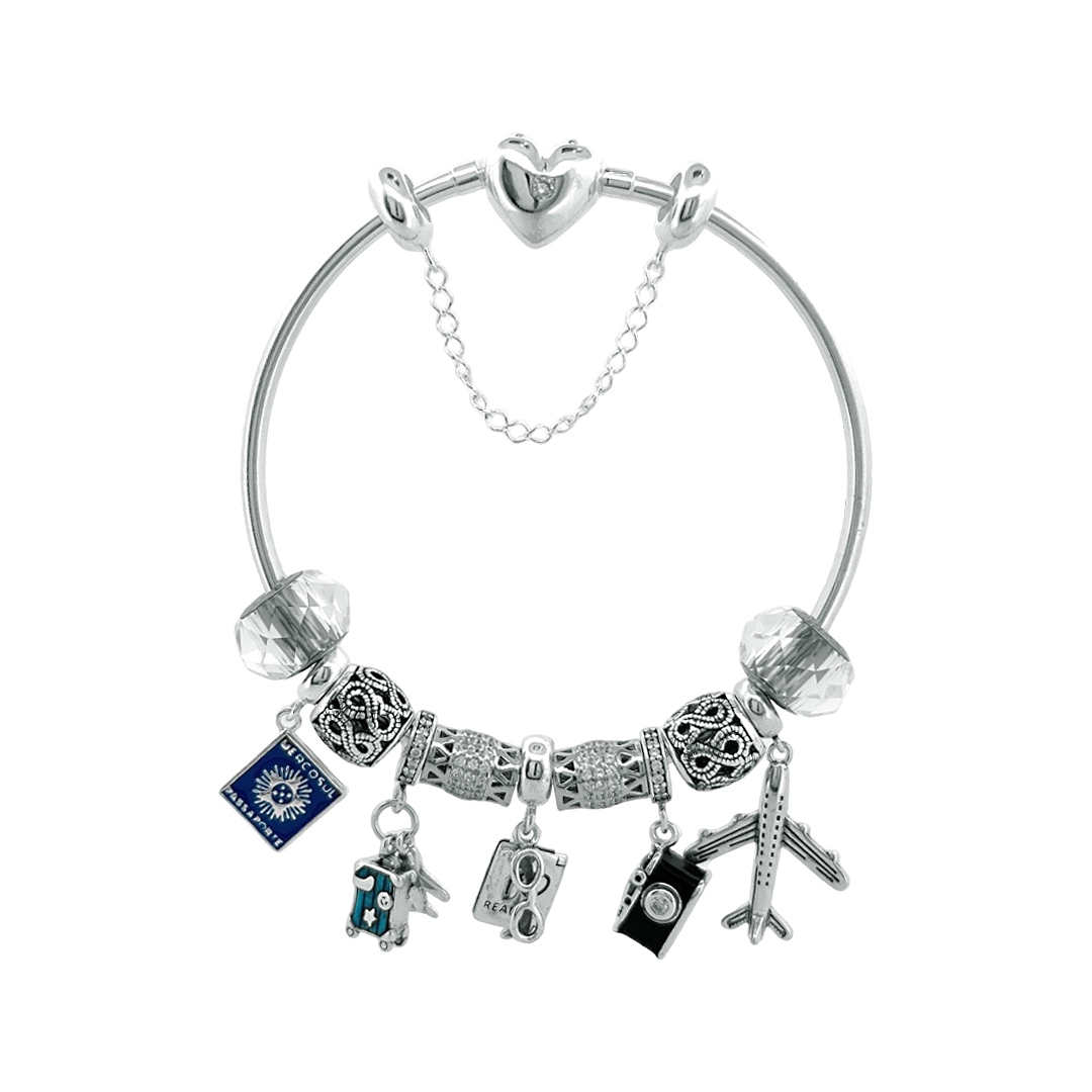 Pulseira de Prata com Berloques de Viagem