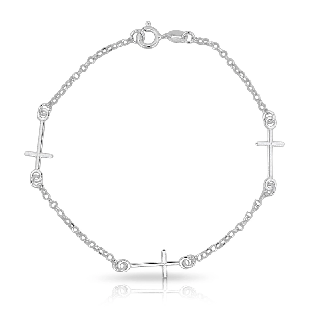 Pulseira de Prata com Cruz Espelhada