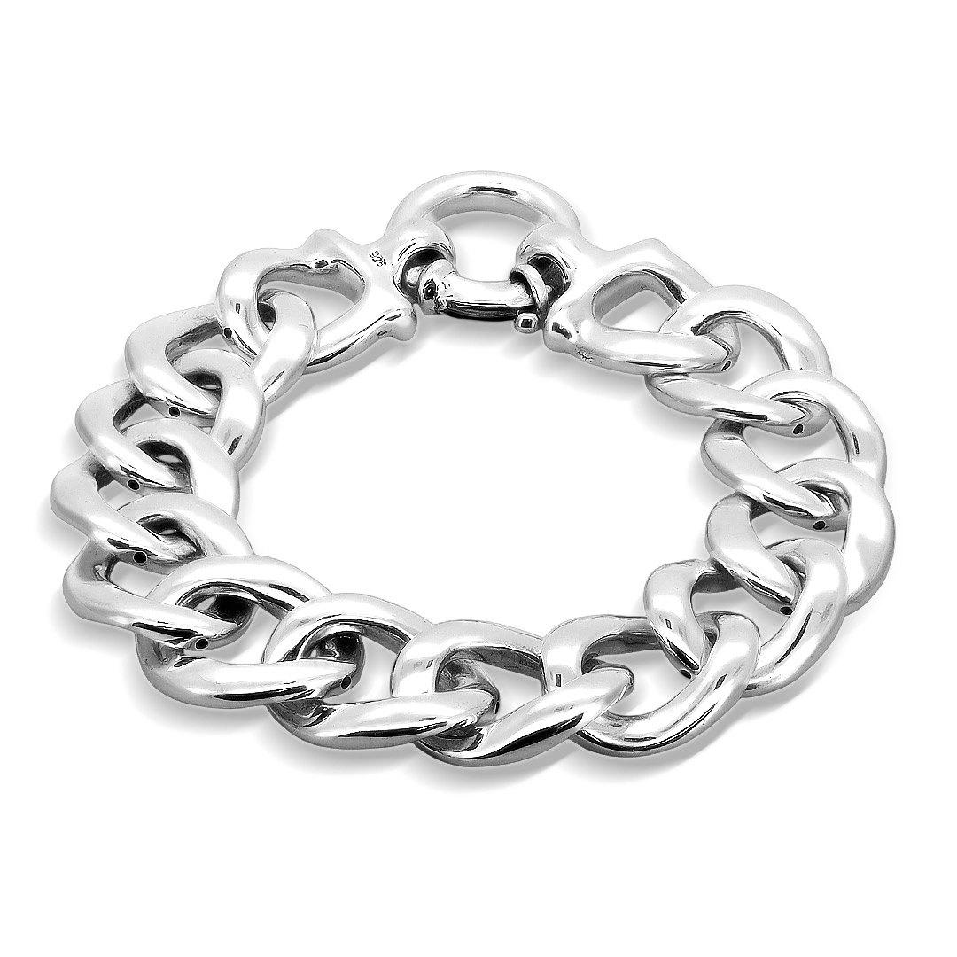 Pulseira de Prata com Elos Ovais Espelhados