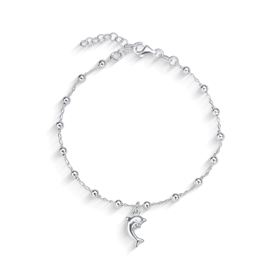 Pulseira de Prata com Esferas e Golfinho