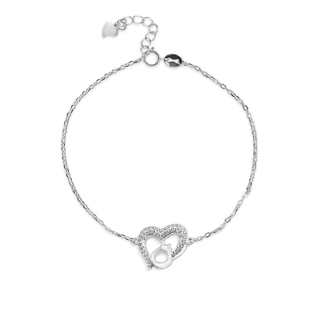 Pulseira de Prata Coração com Anel e Zircônias Cristal